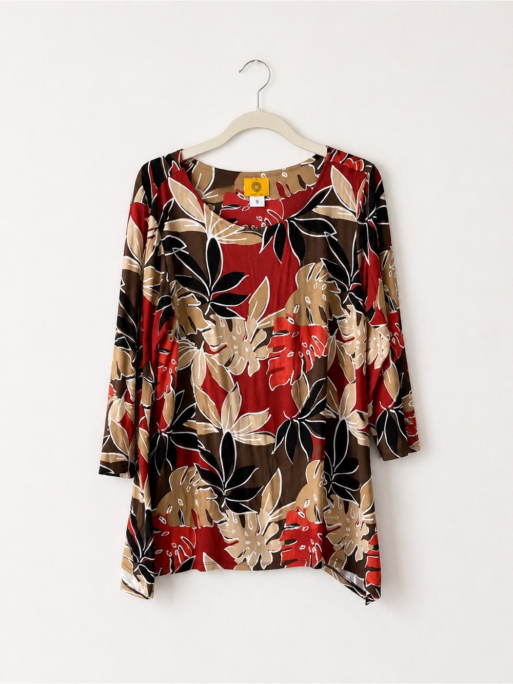 Ruby Rd. Red Black Tan Botanical Scoop Neck Tunic Top